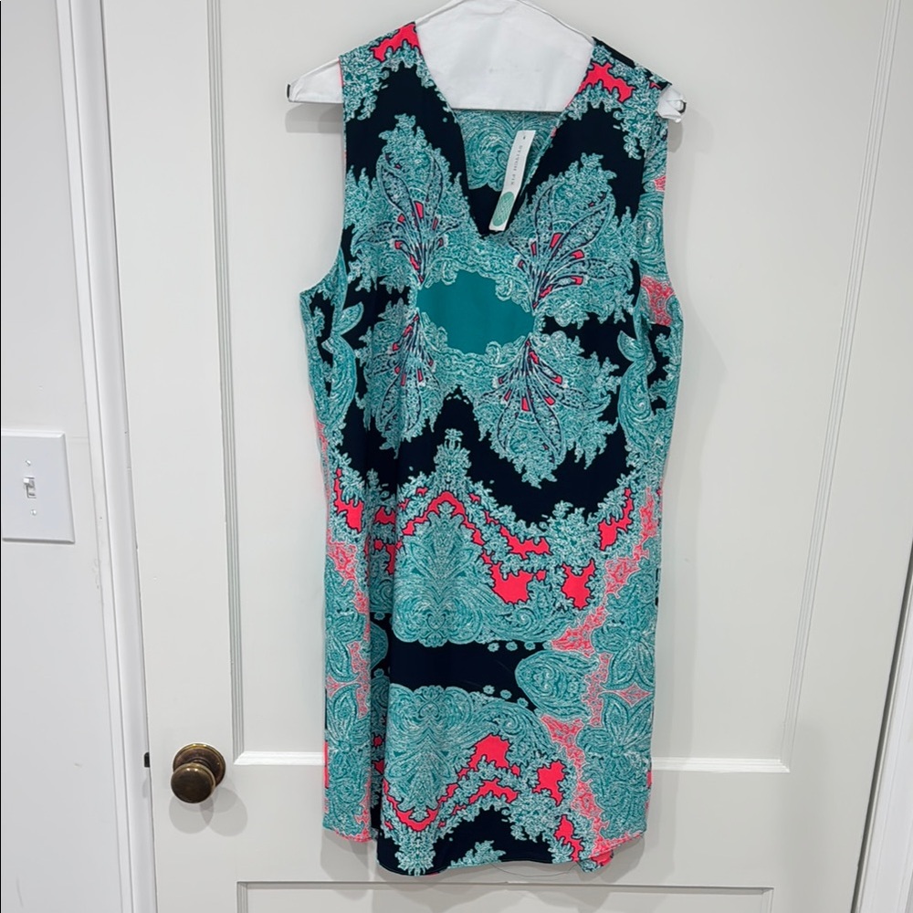 Bright Sleeveless Dress in Teal and Coral